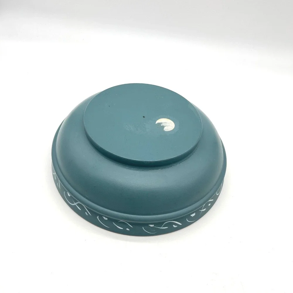 Vintage Rosemaling Hand Painted Wooden Bowl Teal Blue Scandinavian‎ Folk Art 8in